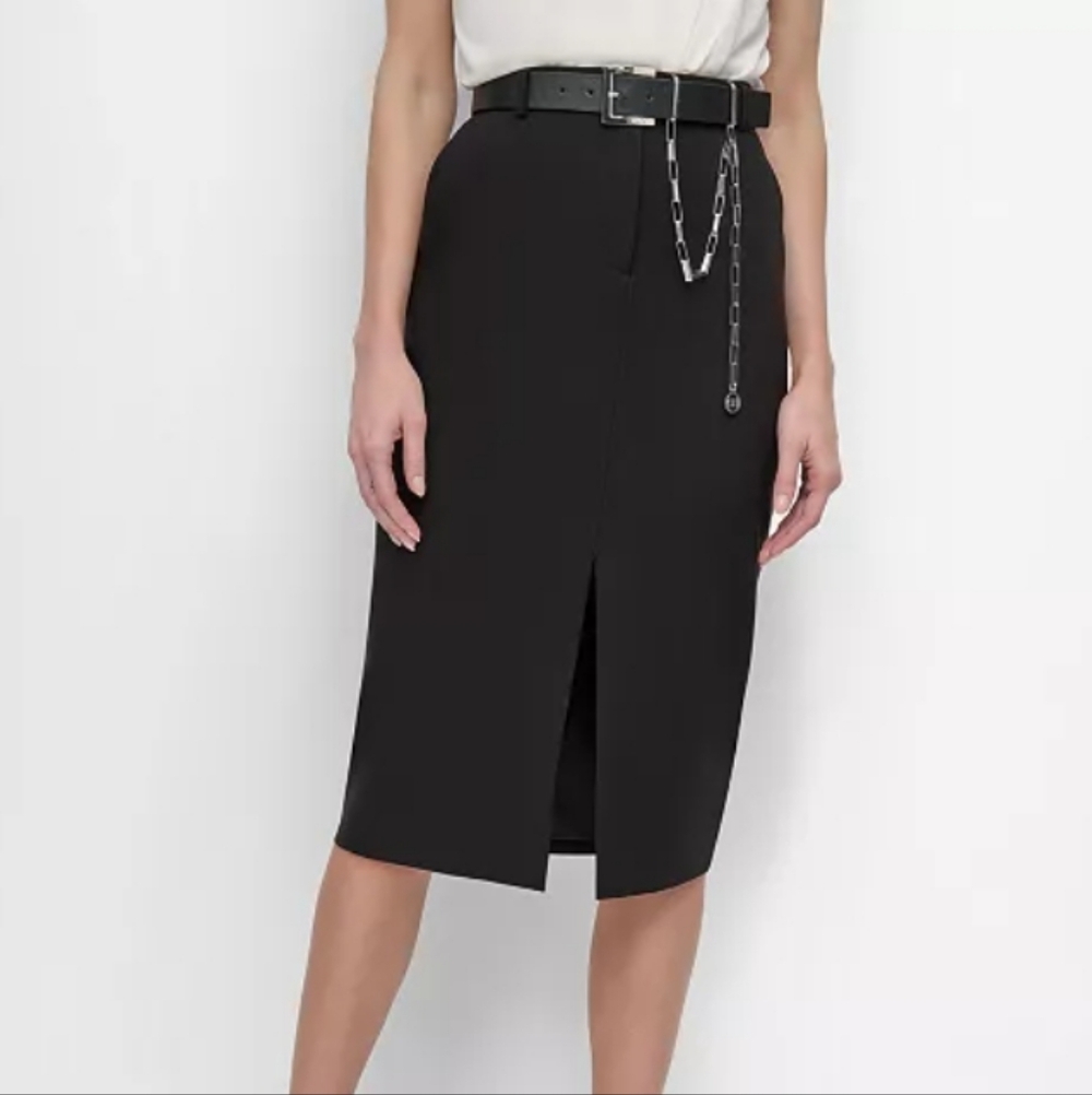 DKNY Black Pencil Skirt with Chain Detail